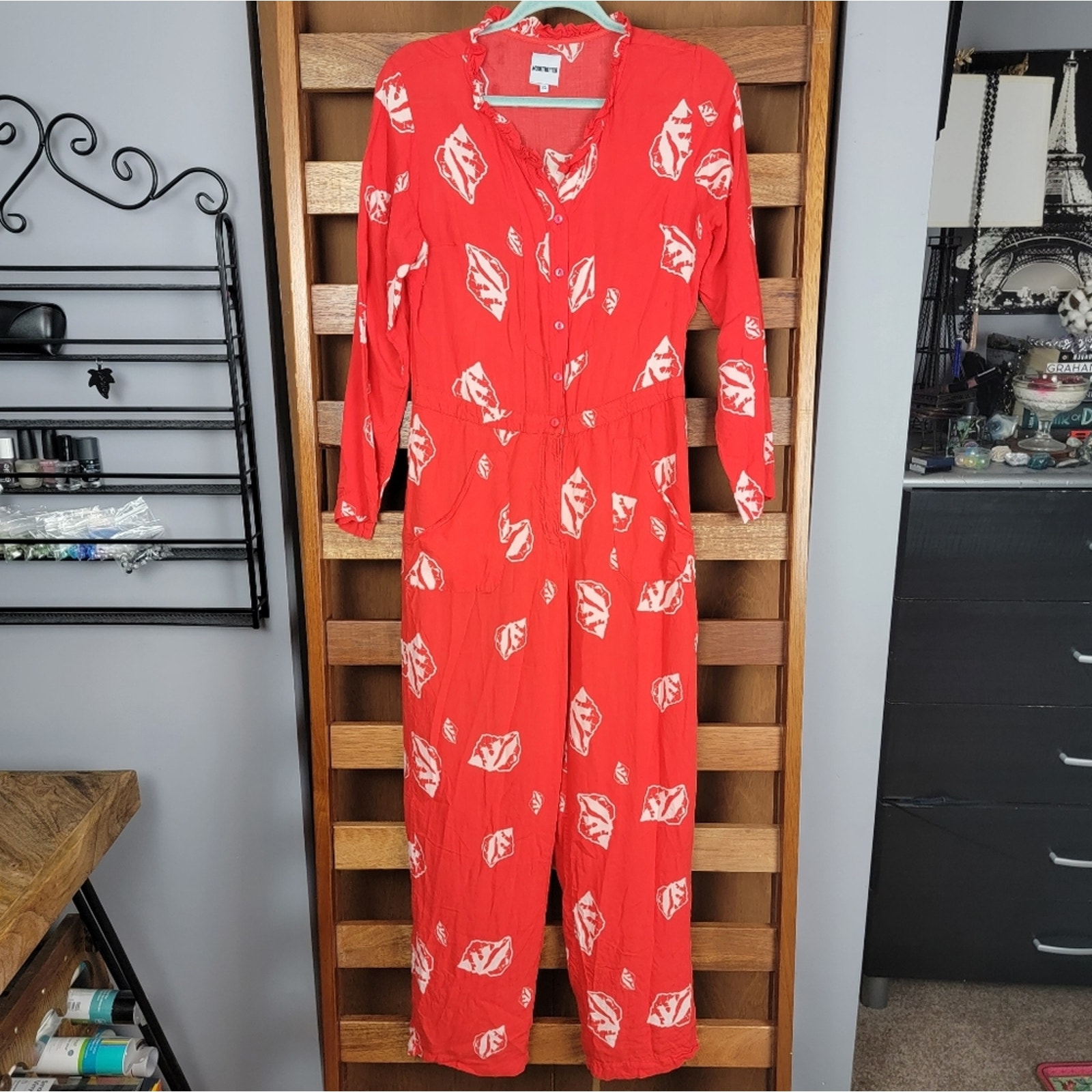 Modetrotter Red & White Shell Jumpsuit, Sz 34 / Us 2